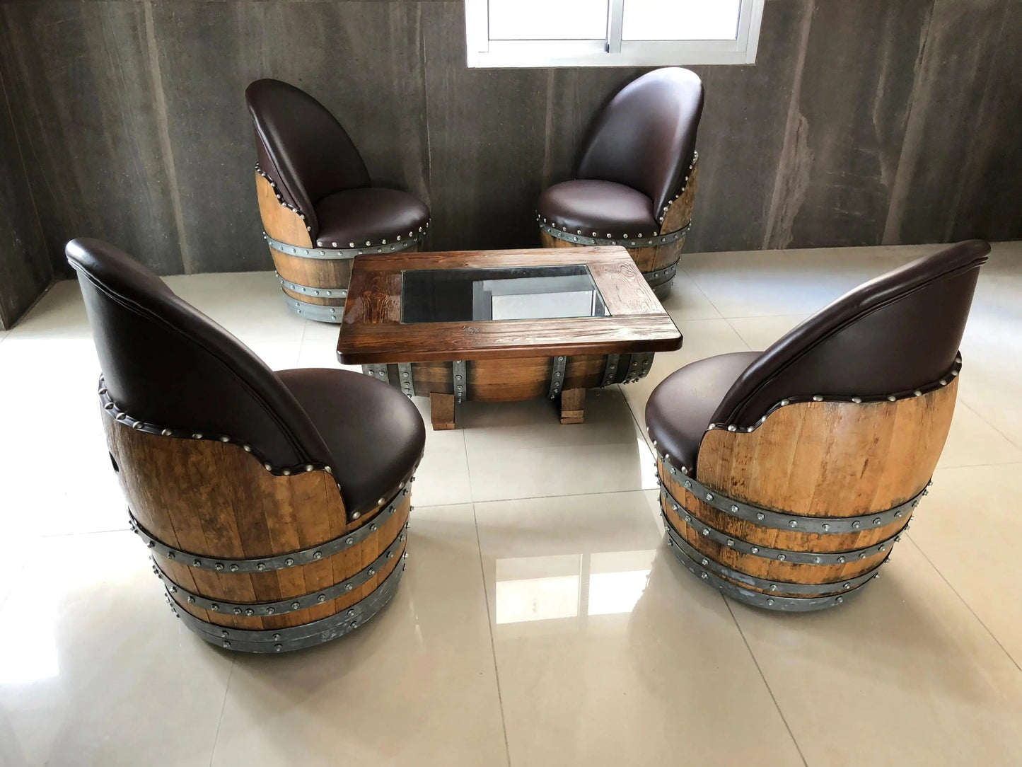 Brown Oak Barrel Chair