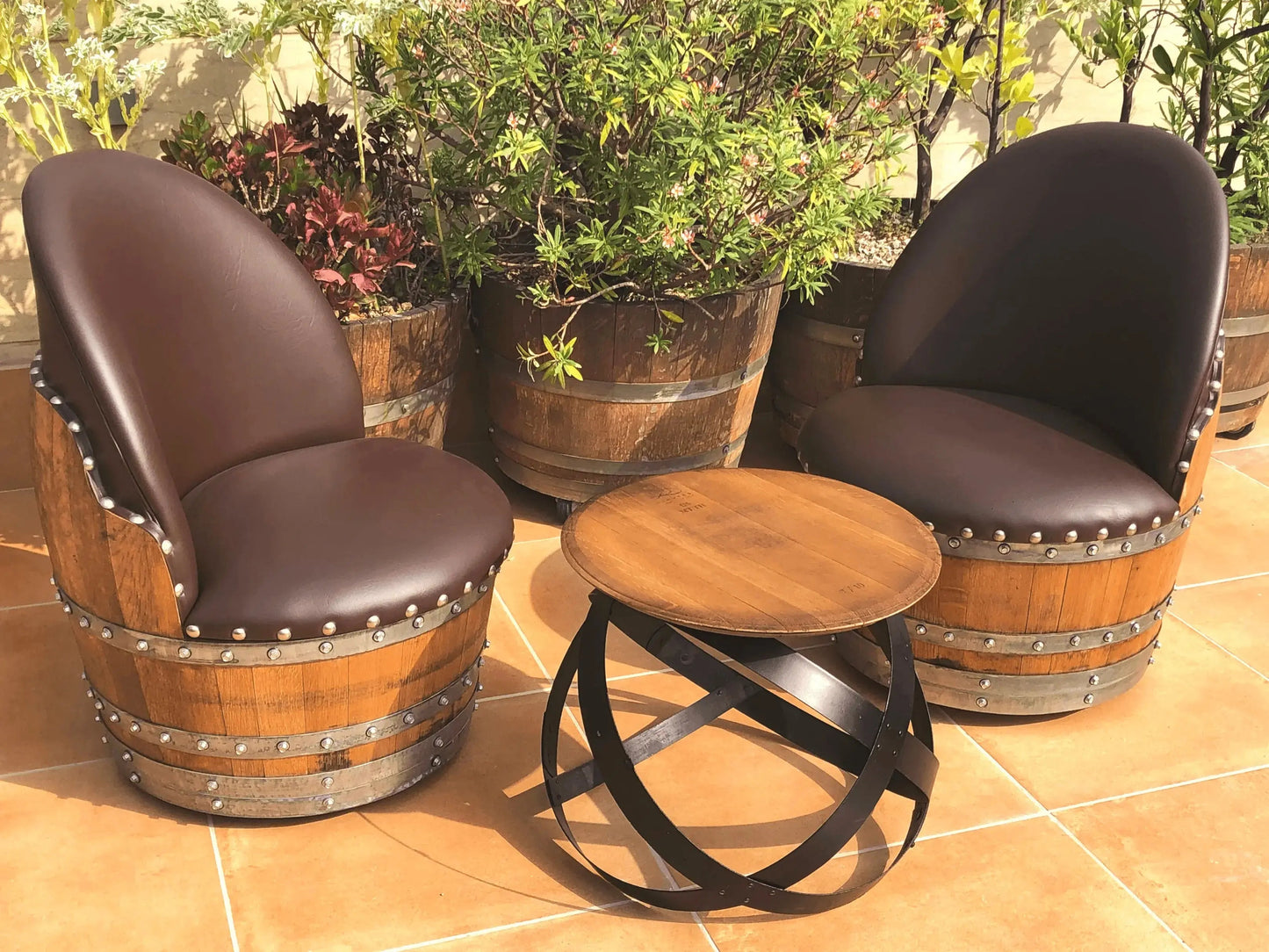Brown Oak Barrel Chair