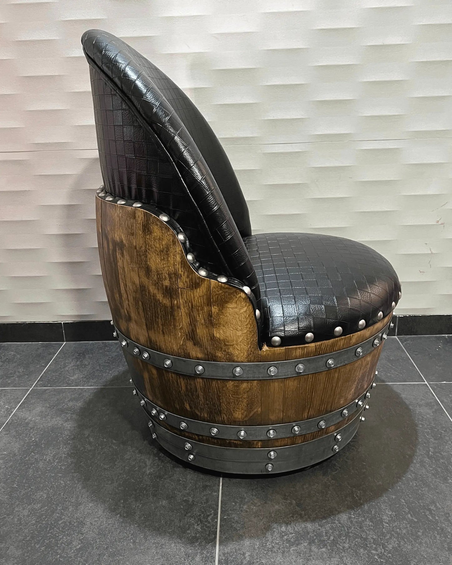 Checkered Black Oak Barrel Chair
