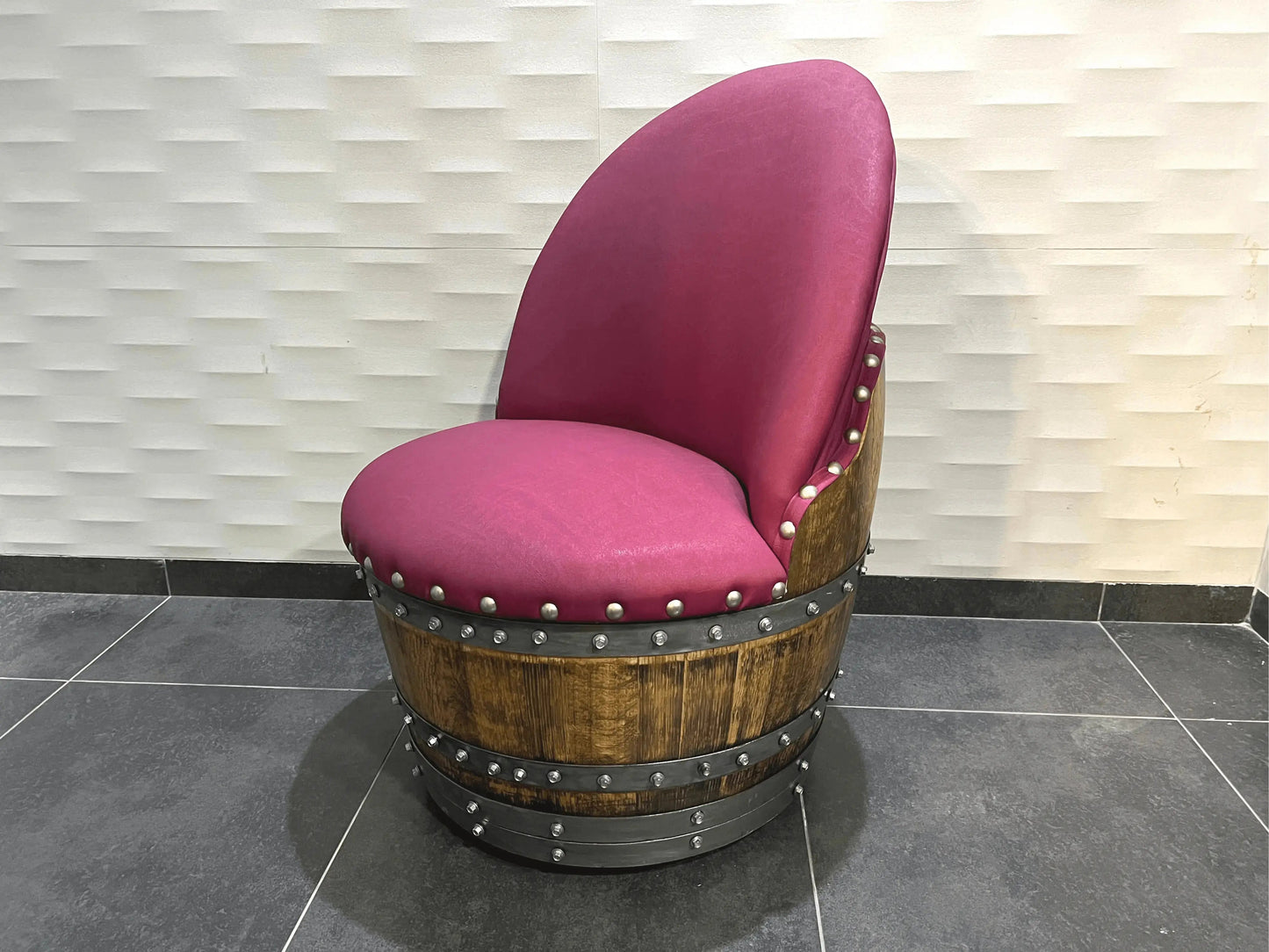 Burgundy Berry Oak Barrel Chair