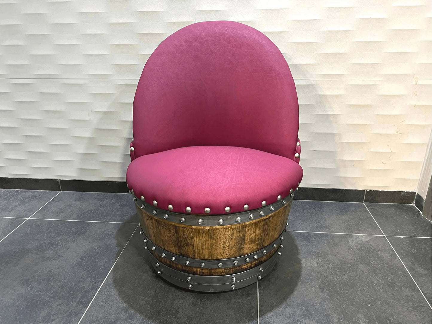 Burgundy Berry Oak Barrel Chair