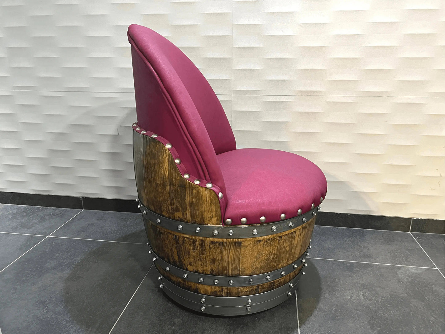 Burgundy Berry Oak Barrel Chair