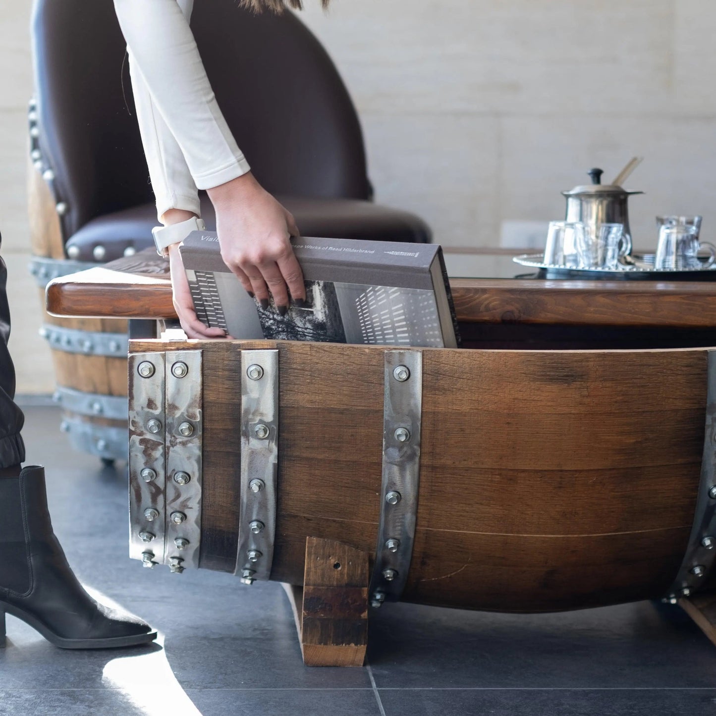 Dark Oak Whiskey Barrel Coffee Table