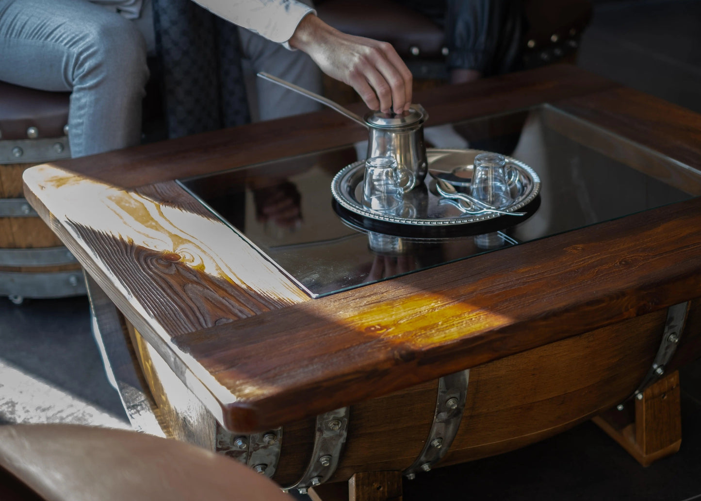 Dark Oak Whiskey Barrel Coffee Table