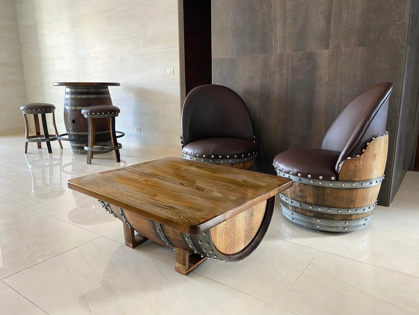 Dark Oak Whiskey Barrel Coffee Table