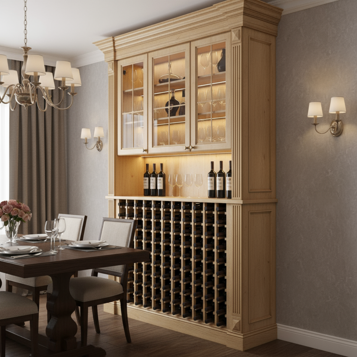 Pine Base Wine Rack 11 Column Custom Standard Bottle Storage