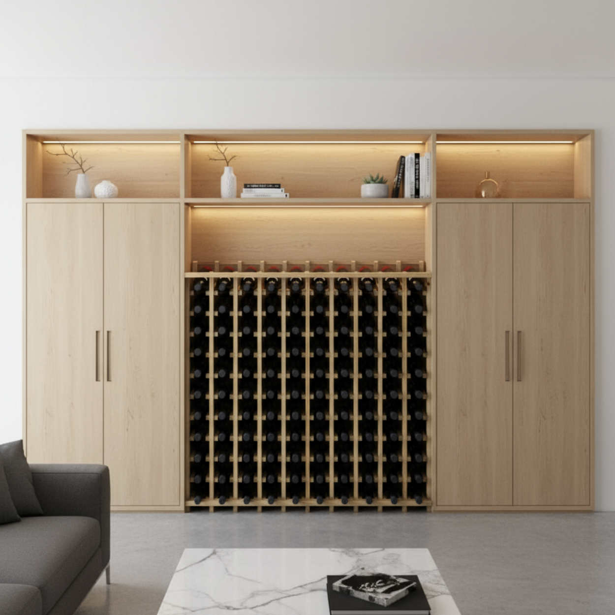 Wooden Pine Wine Rack Base Unit Insert Customizable Bottle Storage for 100+ Bottles