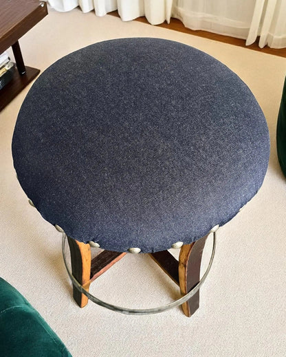 Dark Navy Blue Oak Barrel Bar Stool