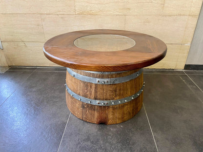 Rustic Whiskey Barrel Coffee Table Furniture Set