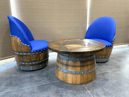 Rustic Whiskey Barrel Coffee Table Furniture Set