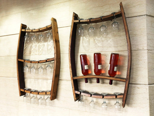 Wine Barrel Wall Mount Wine Rack Set