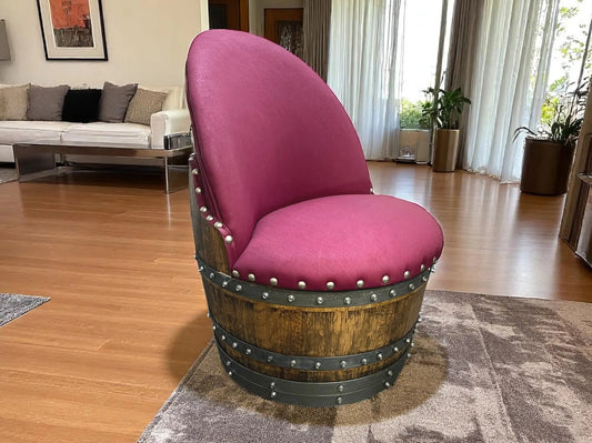Burgundy Berry Oak Barrel Chair