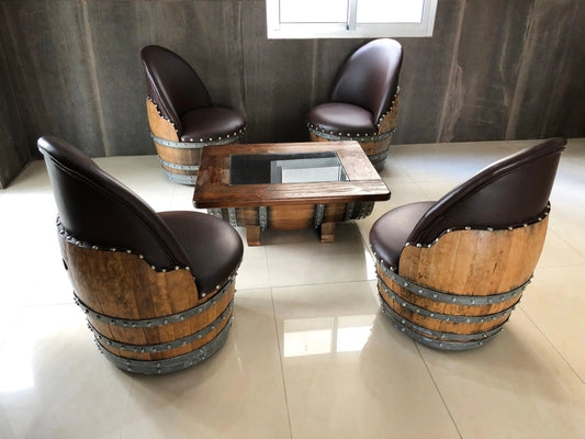 Rustic Whiskey Barrel Furniture Set - Dark Oak Coffee Table