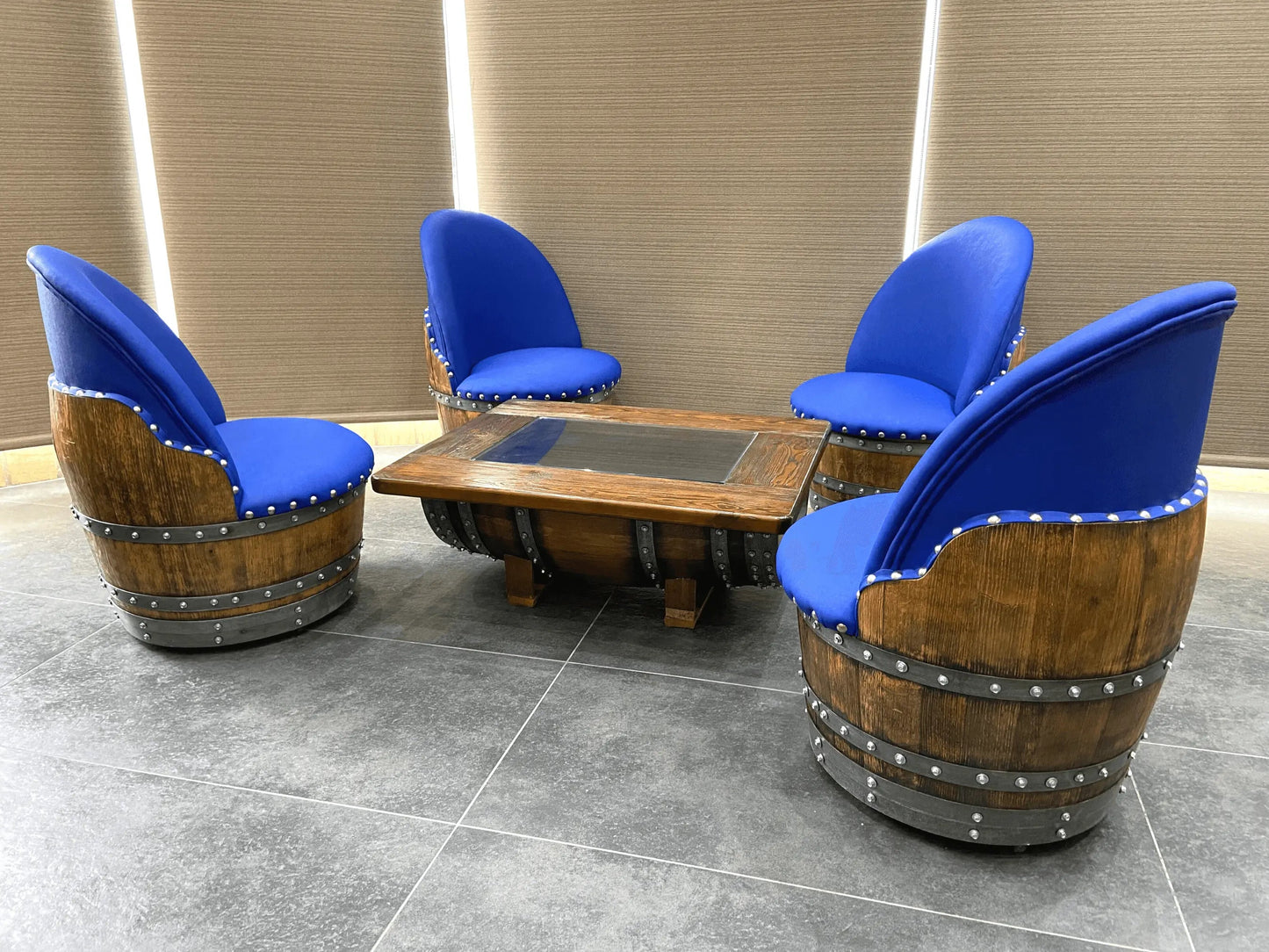 Rustic Whiskey Barrel Furniture Set - Dark Oak Coffee Table