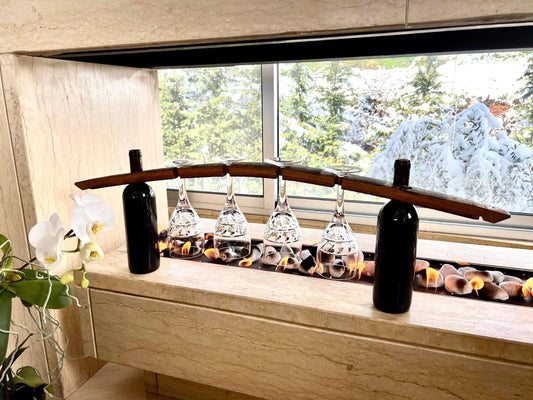 Wine Barrel Stave 4-Glass Stemware Bridge Display