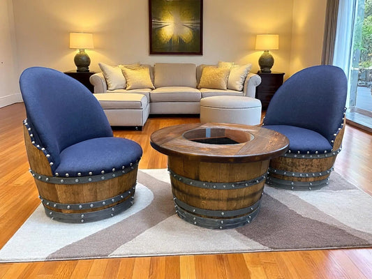 Rustic Whiskey Barrel Coffee Table Furniture Set
