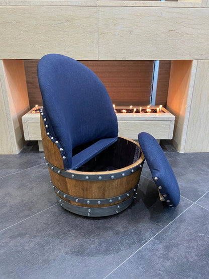 Dark Navy Blue Wine Barrel Poker Set with Game Table & Barrel Chair
