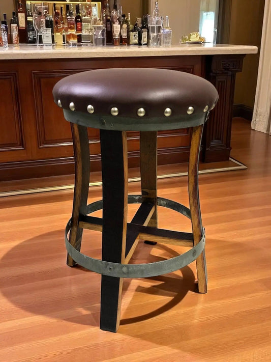 Brown Oak Barrel Bar Stool