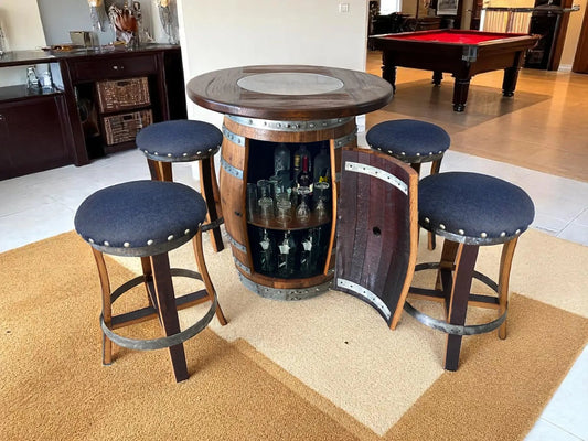 Oak Barrel Pub Table Set - Counter Height Wood Glass Top