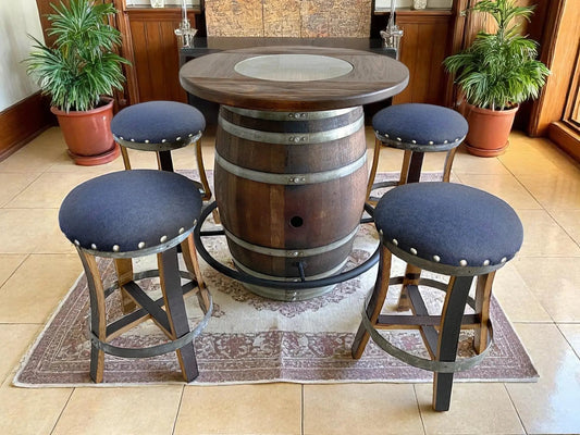 Dark Navy Blue Oak Barrel Bar Stool
