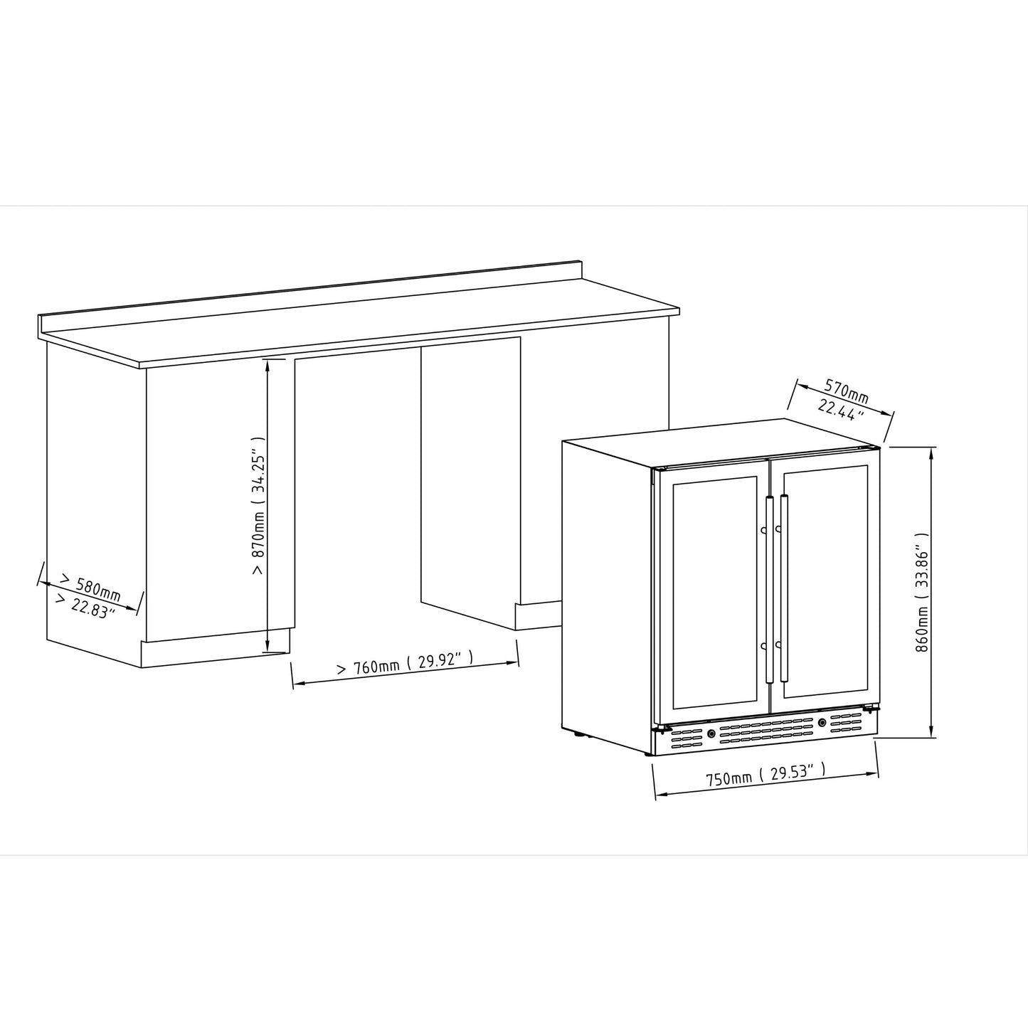 KingsBottle 30" Dual Zone Wine Refrigerator – 66 Bottle Wine Cooler with Low-E Glass Door