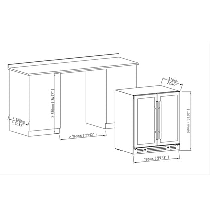 KingsBottle 30" Dual Zone Wine Refrigerator – 66 Bottle Wine Cooler with Low-E Glass Door