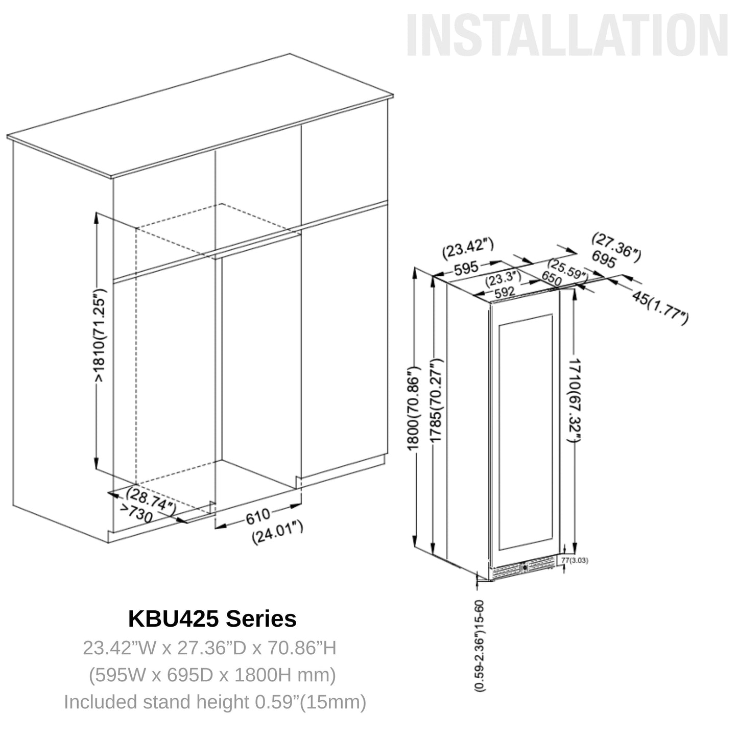 KingsBottle Upright Single Zone Large Wine Refrigerator – 161 Bottle Wine Cooler with Low-E Glass Door