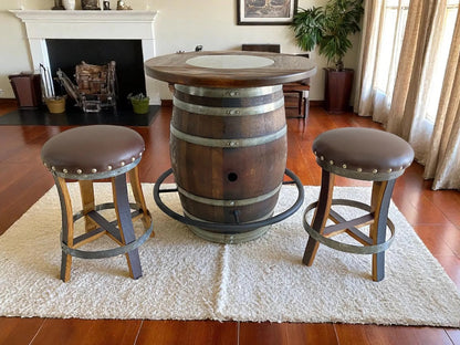 Oak Wine Barrel Whiskey Bistro Pub Table Set