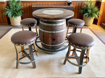 Oak Wine Barrel Whiskey Bistro Pub Table Set