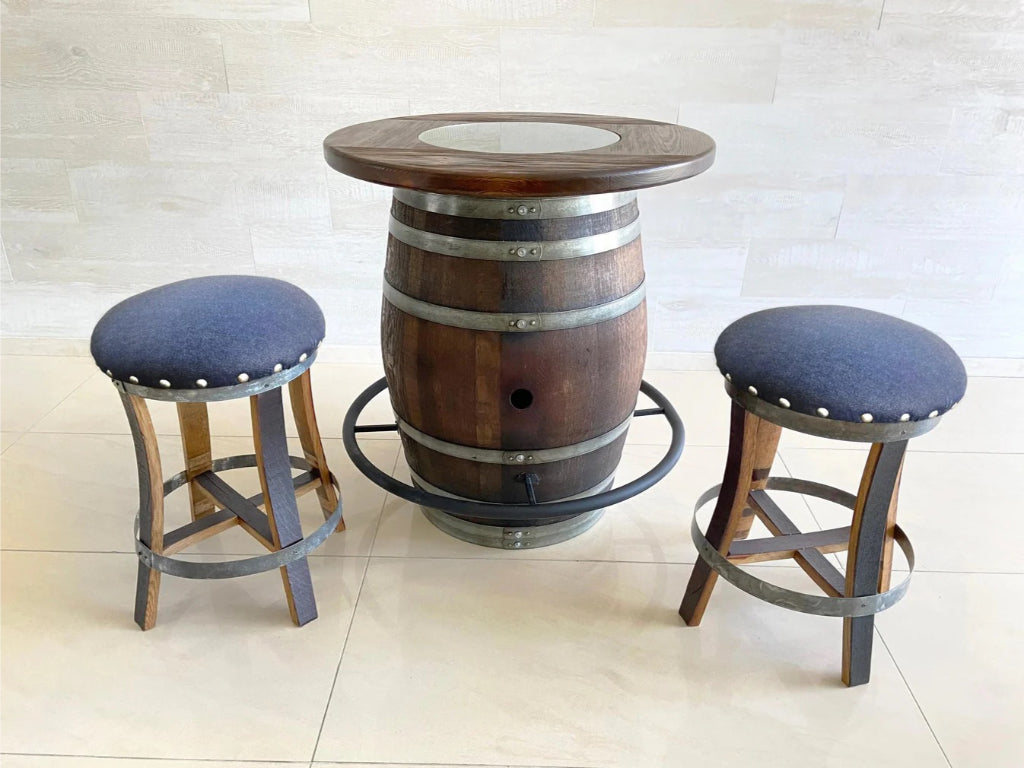 Oak Wine Barrel Whiskey Bistro Pub Table Set