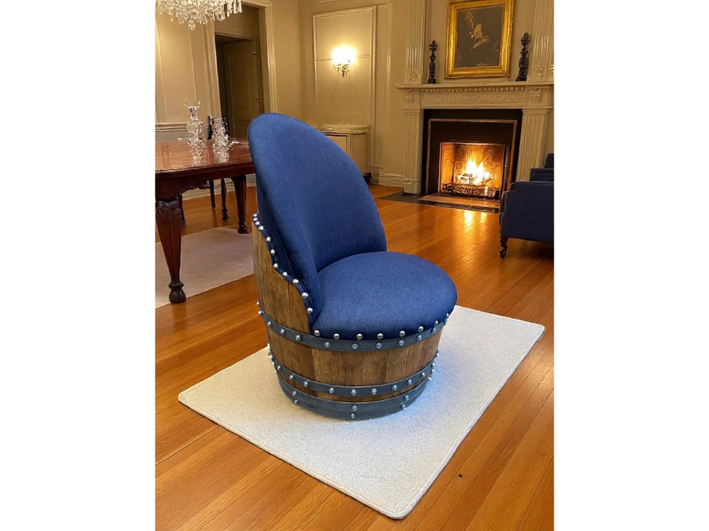 Dark Navy Blue Wine Barrel Poker Set with Game Table & Barrel Chair