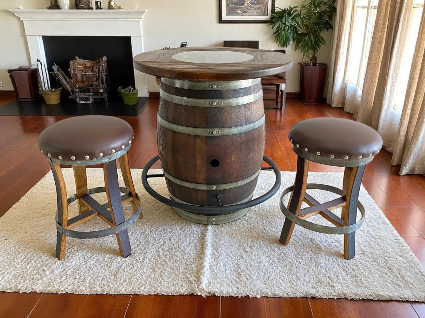Oak Wine Barrel Whiskey Bistro Pub Table Set