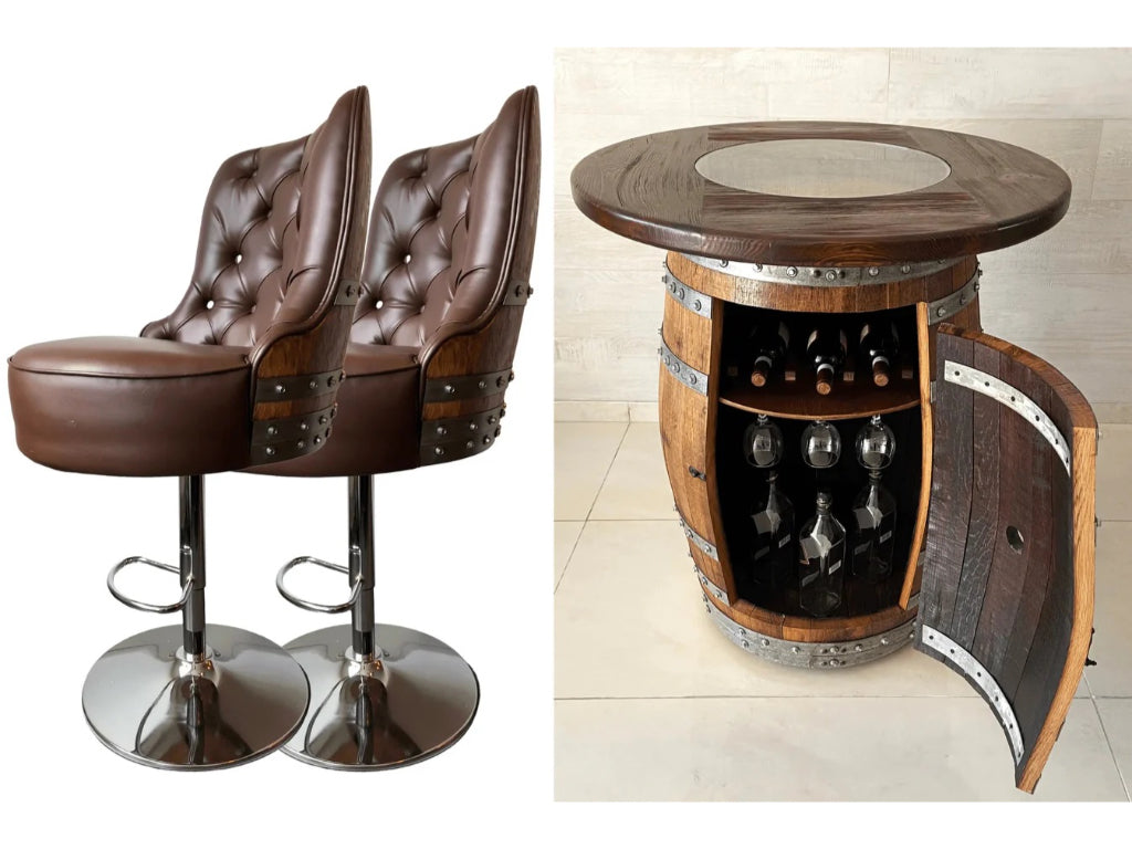 Luxury Wine Barrel Bar Set with Pub Table & Wine Barrel Bar Stools