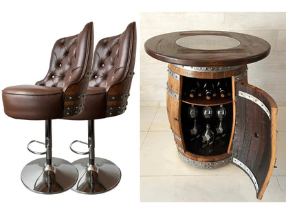 Luxury Wine Barrel Bar Set with Pub Table & Wine Barrel Bar Stools