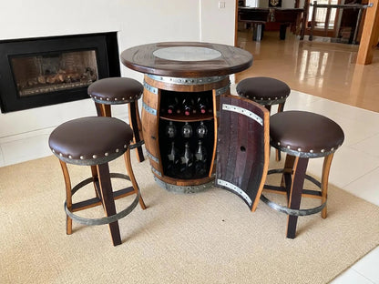 Oak Barrel Pub Table Set - Counter Height Wood Glass Top