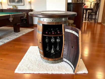 Oak Barrel Pub Table Set - Counter Height Wood Glass Top