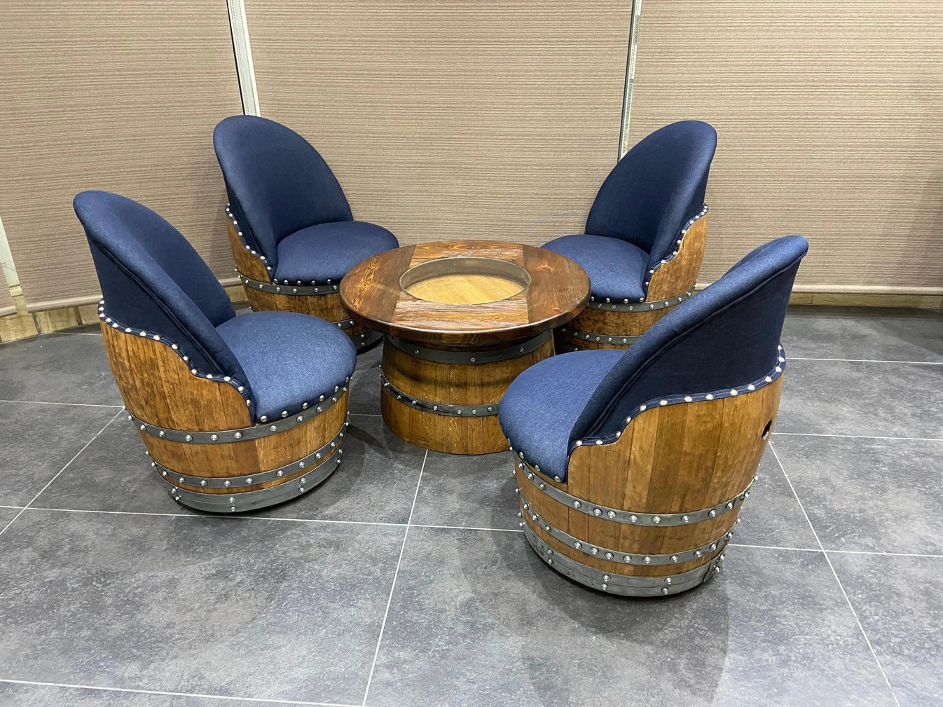 Rustic Whiskey Barrel Furniture Set - Round Coffee Table