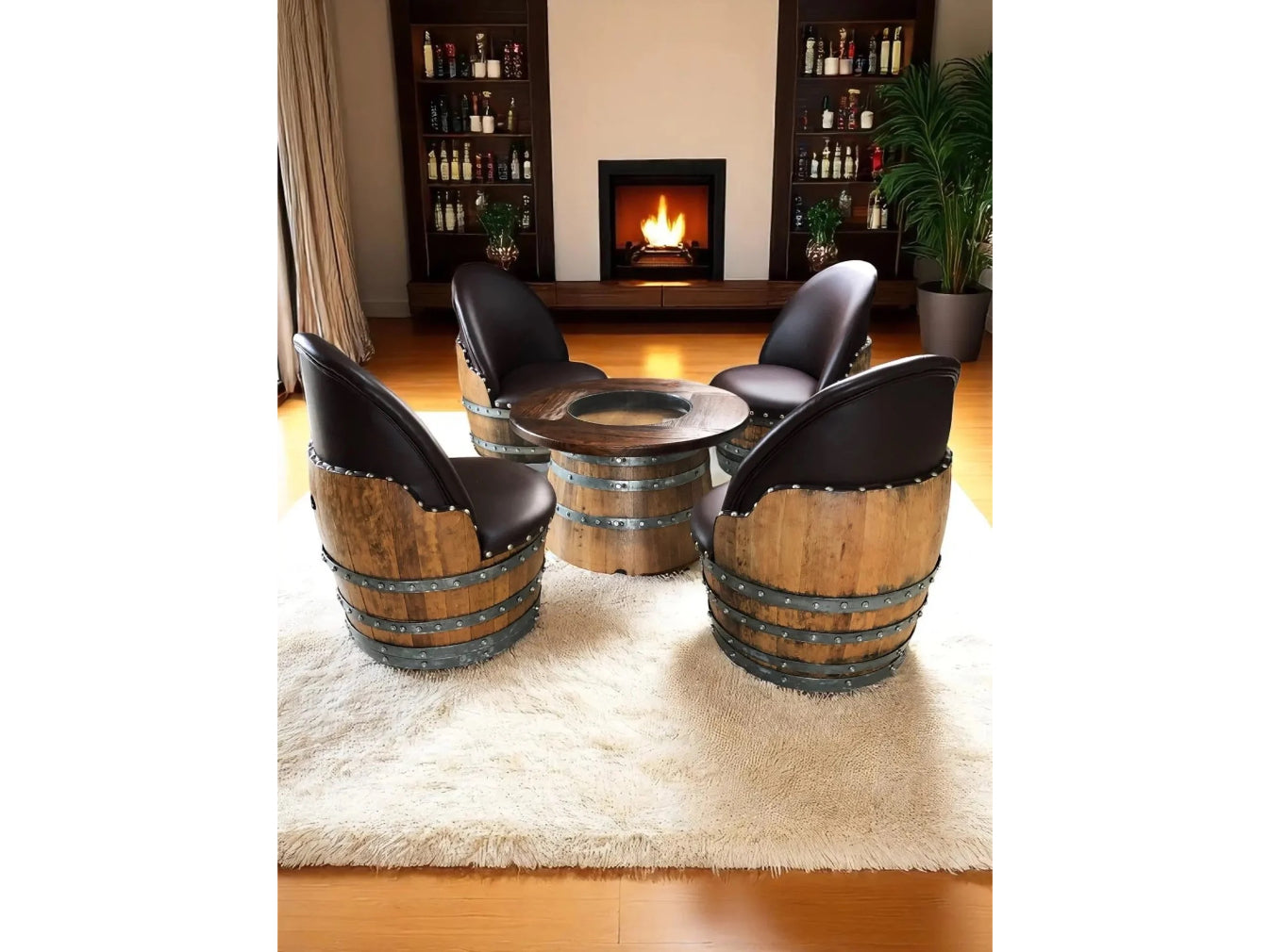 Rustic Whiskey Barrel Furniture Set - Round Coffee Table