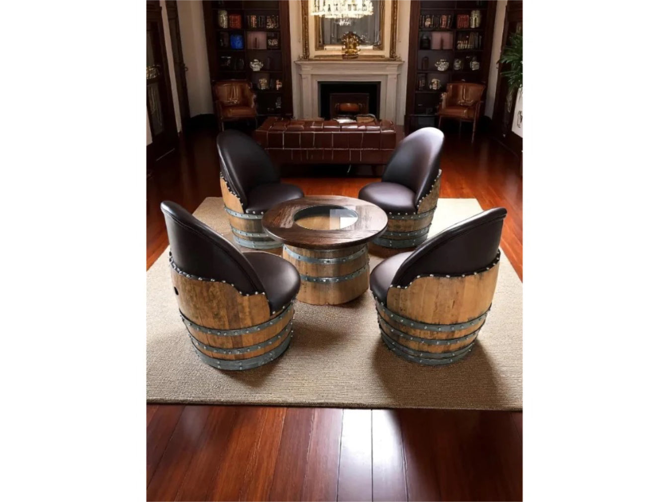 Rustic Whiskey Barrel Furniture Set - Round Coffee Table