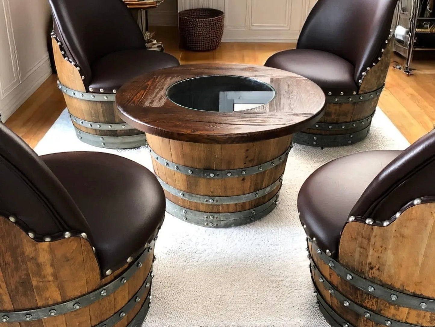Rustic Whiskey Barrel Furniture Set - Round Coffee Table