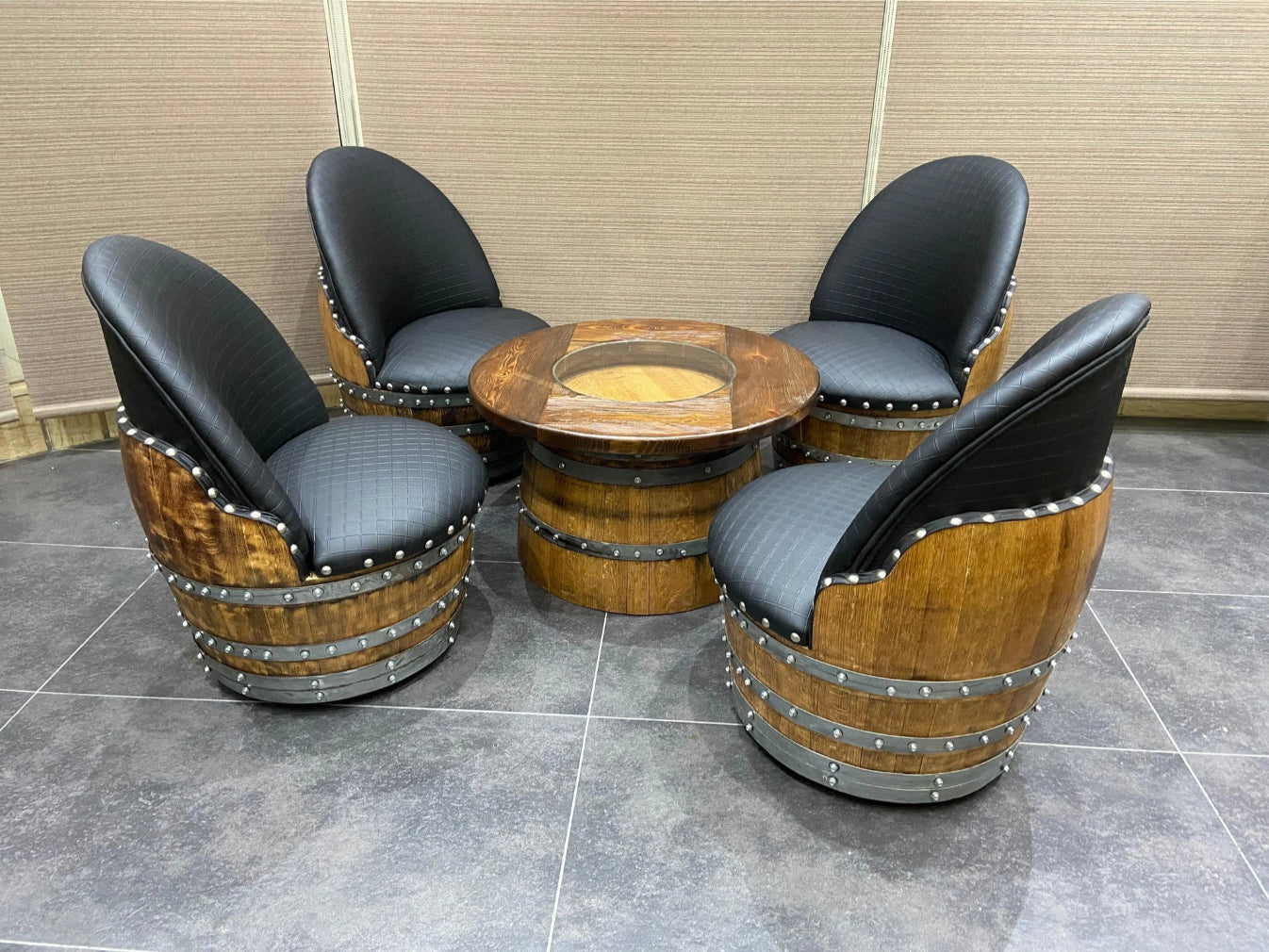 Rustic Whiskey Barrel Furniture Set - Round Coffee Table