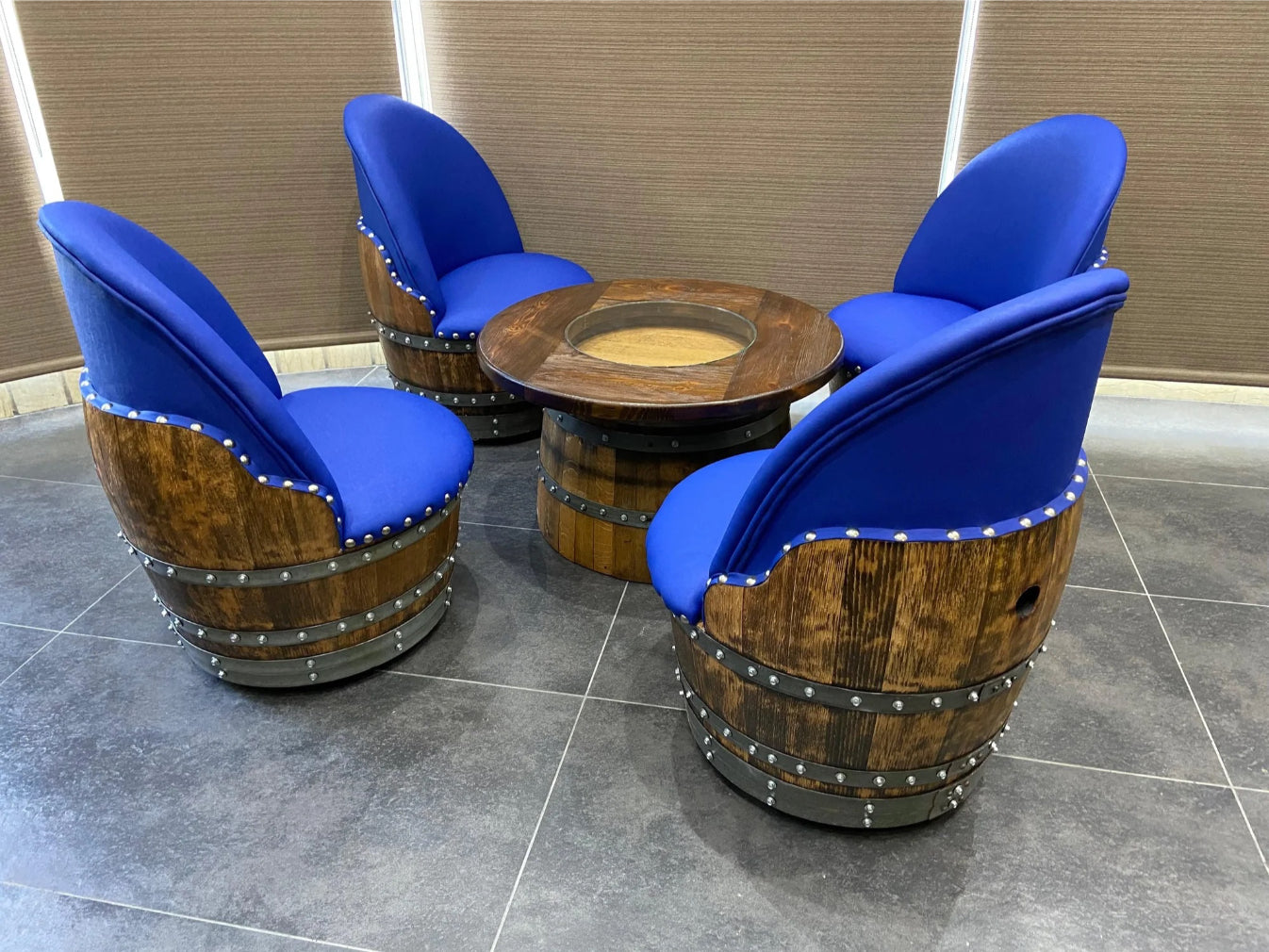 Rustic Whiskey Barrel Furniture Set - Round Coffee Table