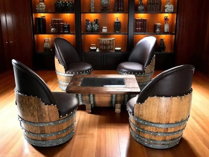 Rustic Whiskey Barrel Furniture Set - Dark Oak Coffee Table