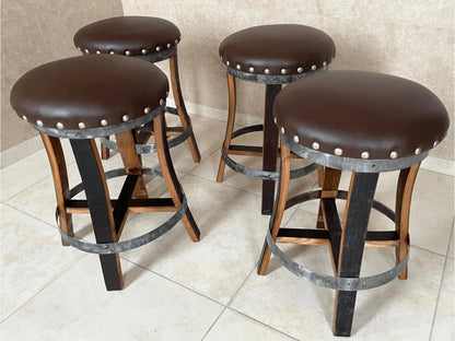 Brown Oak Barrel Bar Stool