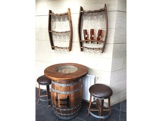 Whiskey & Wine Barrel Bar Set with Wine Rack
