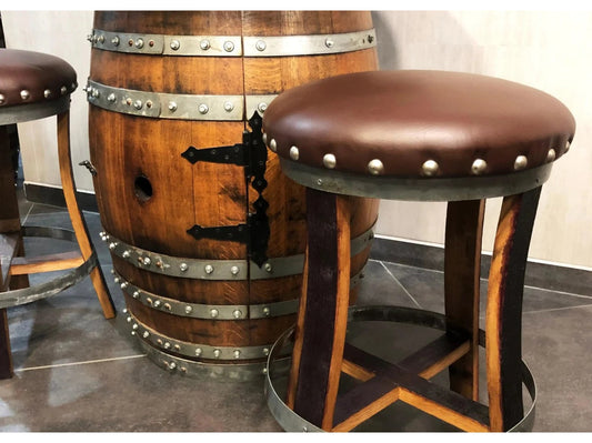 Brown Oak Barrel Bar Stool