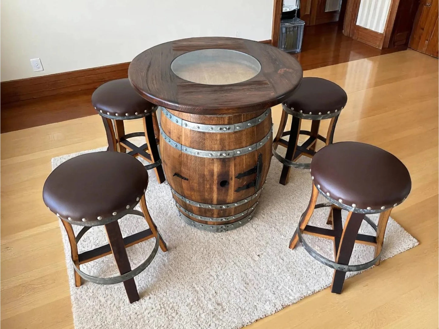 Brown Oak Barrel Bar Stool