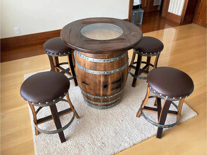 Brown Oak Barrel Bar Stool