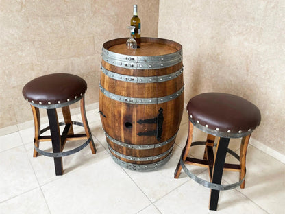 Brown Oak Barrel Bar Stool