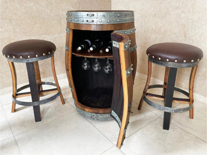 Brown Oak Barrel Bar Stool